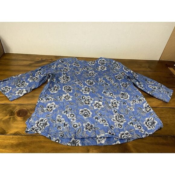 J.Jill Love Linen Blue Floral 3/4 Sleeve Relaxed Fit Popover Top Size Large - Picture 9 of 9